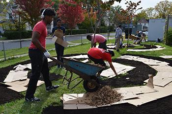 Students working on a community garden project in the City of Rochester.